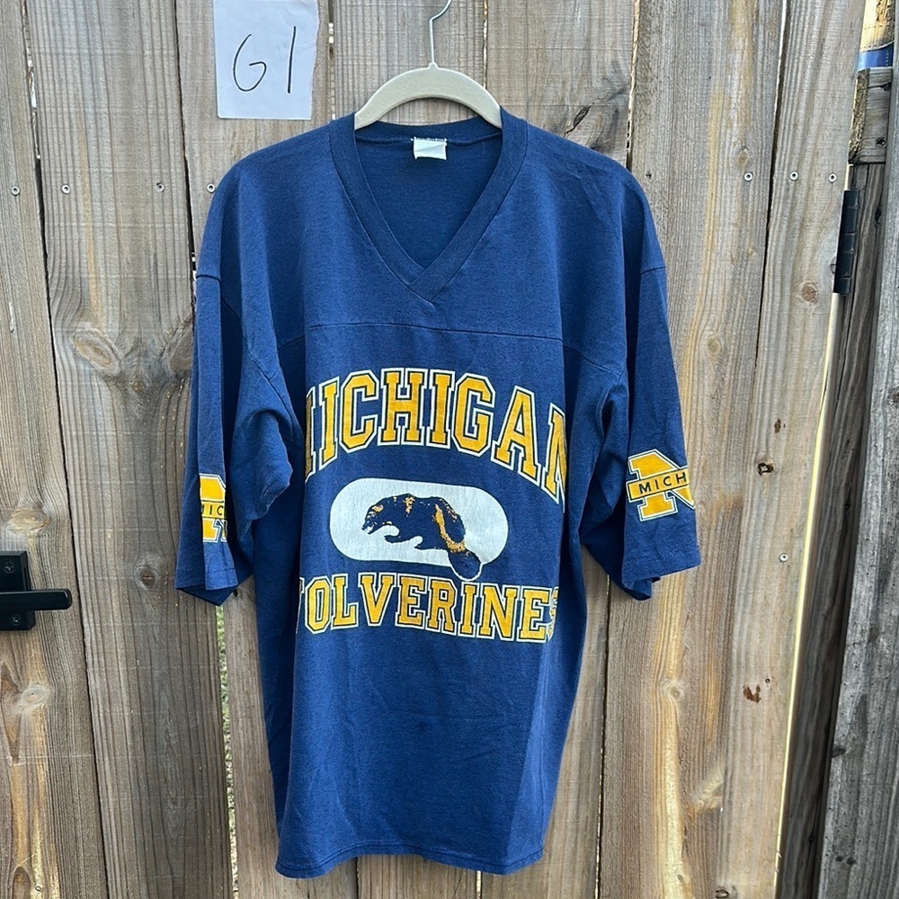 Vintage 80s Michigan Wolverines  Blue Shirt Size XL
